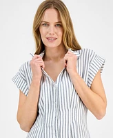 julia jordan Women's Striped Cap-Sleeve Button-Front Dress