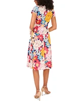 Msk Petite Printed O-Ring-Trim Short-Sleeve Dress
