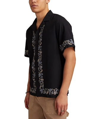Lucky Brand Men's Short Sleeve Embroidered Border Button-Front Shirt
