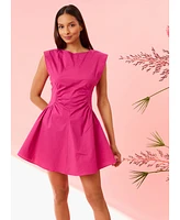 Donna Morgan Women's Gathered-Waist Extended-Shoulder Dress