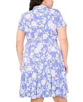 Msk Plus Printed Tie-Waist Short-Sleeve Shirtdress