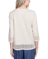 Alfred Dunner Petite Summer Solstice Lace-Trim Knit Top