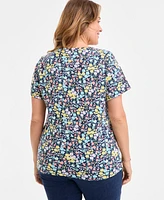 Style & Co Plus Printed Henley Short-Sleeve Top