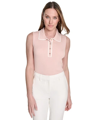Tommy Hilfiger Women's Contrast-Tipped Sleeveless Polo Top