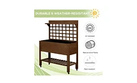 Durable Wooden Planter Box with Attached Flower Shelf