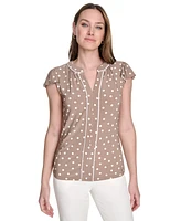 Tommy Hilfiger Women's Dot-Print Split-Neck Flutter-Sleeve Top