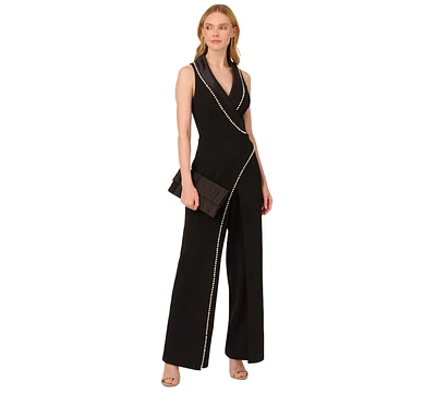 Adrianna Papell Women's Imitation Pearl Crepe Tuxedo Jumpsuit