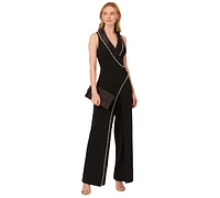 Adrianna Papell Women's Imitation Pearl Crepe Tuxedo Jumpsuit