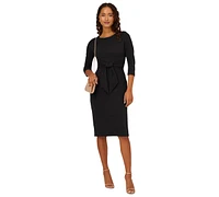 Adrianna Papell Women's Tie-Front 3/4-Sleeve Crepe Knit Dress