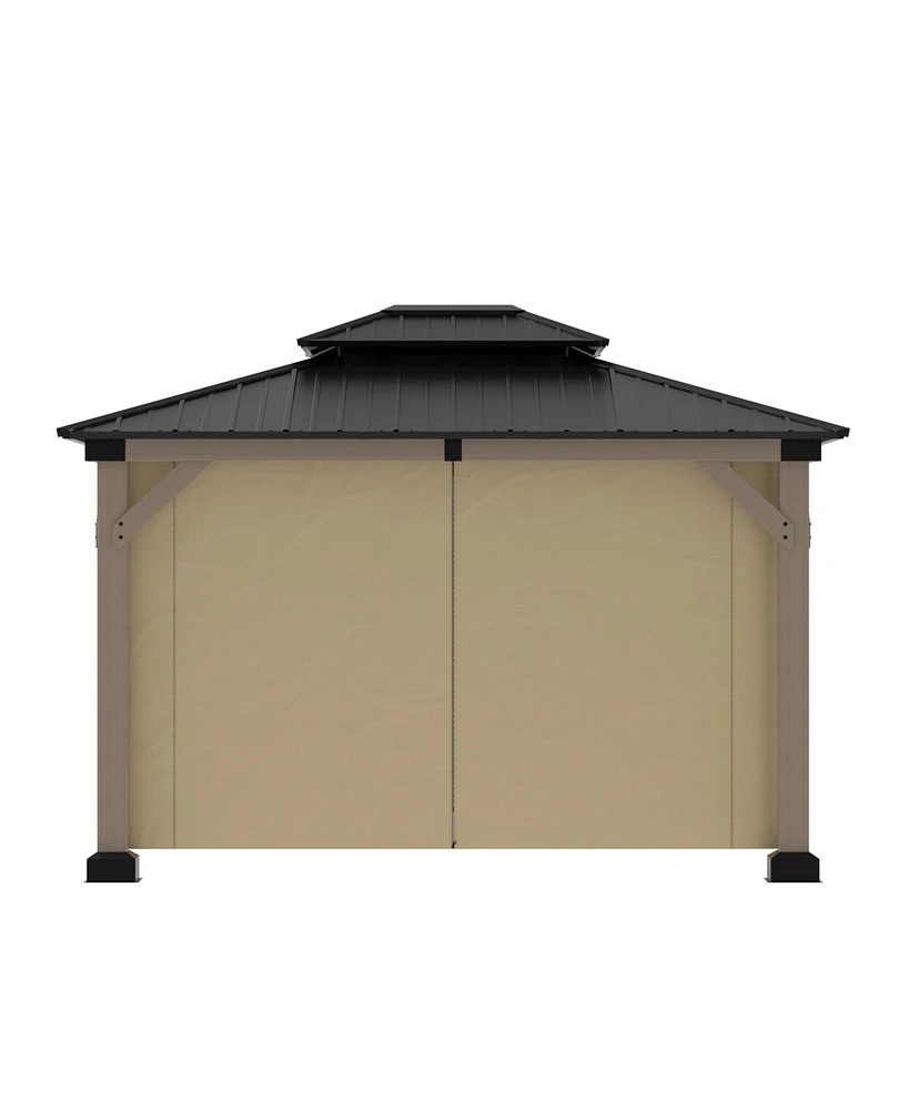 Mondawe 12 ft. x 10 ft. Outdoor Fir Solid Wood Frame Patio Gazebo Canopy Shelter with Galvanized Steel Hardtop Roof Pavilion