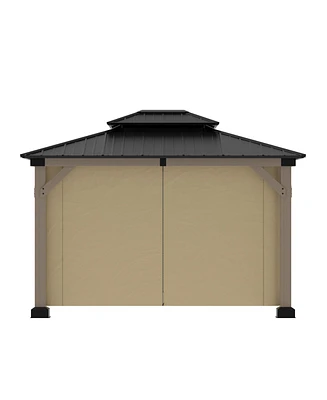 Mondawe 12 ft. x 10 ft. Outdoor Fir Solid Wood Frame Patio Gazebo Canopy Shelter with Galvanized Steel Hardtop Roof Pavilion
