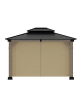 Mondawe 12 ft. x 10 ft. Outdoor Fir Solid Wood Frame Patio Gazebo Canopy Shelter with Galvanized Steel Hardtop Roof Pavilion