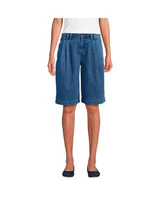 Lands' End Women's Lightweight Denim Mid Rise Pleated 12" Slouchy Shorts