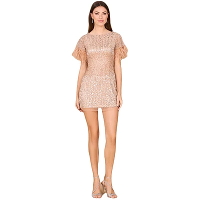 Lara Women's Short Sleeve Cocktail Dress with Feathers