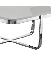 Stainless Steel and Metallic Wood Square Coffee Table – Sleek Sturdy