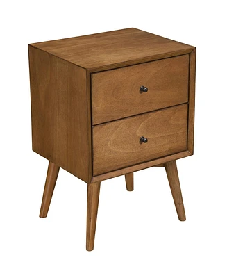 Mid-Century Modern Wood Nightstand with 2 Drawers for Bedroom Storage