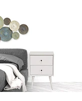 Mid-Century Modern Wood Nightstand with 2 Drawers for Bedroom Storage