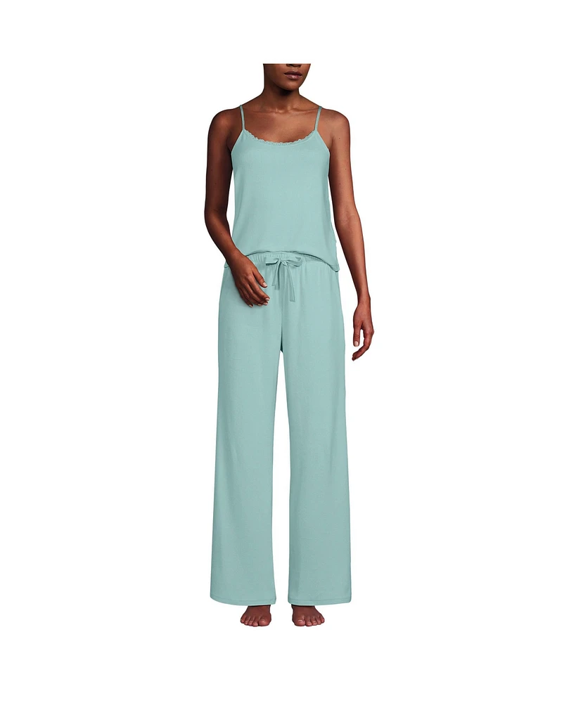 Lands' End Women's Pointelle 2 Piece Pajama Set - Cami and Wide Leg Pants
