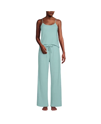Lands' End Women's Pointelle 2 Piece Pajama Set - Cami and Wide Leg Pants