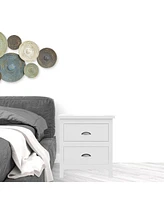 Two Drawer Nightstand with Solid Wood Top for Bedroom Storage