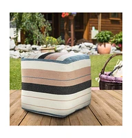 Versatile Pouf Ottoman – Striped Polyester Cube for Indoor or Outdoor Use, Ideal as Seat or Footrest