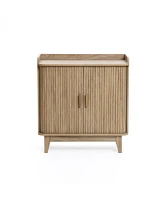 LuxenHome Mid-Century Modern Tambour-Style 2-Door 31.5-Inch Wide Cabinet with Tray Top, Oak