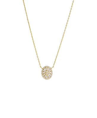 By Adina Eden Mini Pave X Baguette Round Pendant Necklace