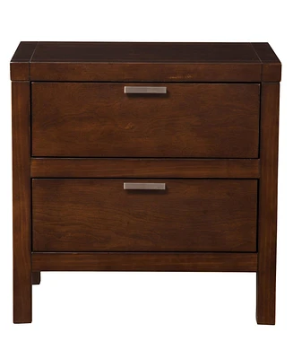 Modern Faux Wood Nightstand with Two Drawers for Bedside Essentials