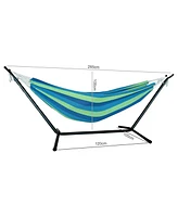 Blue And Green Stripe Two Person Hammock With Stand