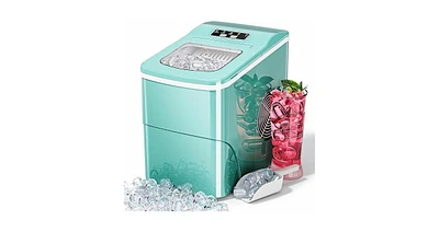 Zafro portable ice maker can make 9 bullet-shaped ice cubes in just 6-8 minutes and can make up to 26 pounds of ice cubes per day. It has two ice cube