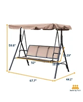 Patio Swing Outdoor Porch Swing Chair for Adults with Removable Cushion Textilene 3 Seat Large Converting Canopy Swing Glider for Garden Backyard Deck