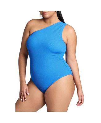 Eloquii Plus One Shoulder Twist Back Textured Swimsuit