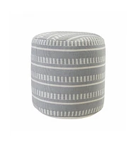 Striped Round Polyester Pouf Ottoman for Patio and Home Decor