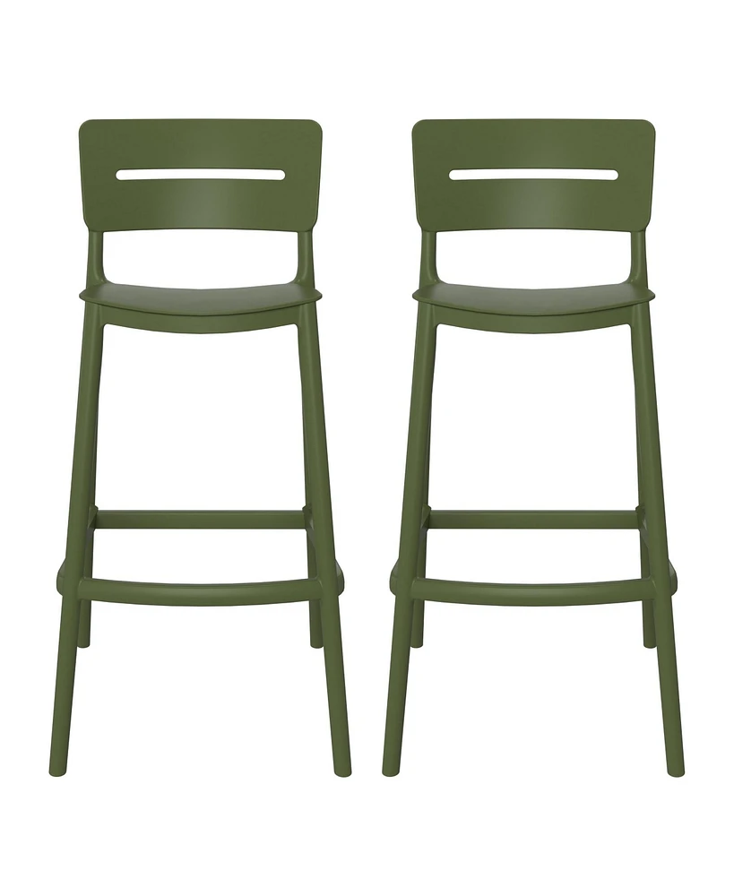 Stackable Polypropylene Resin Plastic Outdoor Patio Bar Stools (Set of 2)