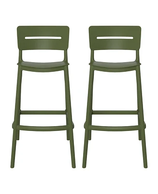 Stackable Polypropylene Resin Plastic Outdoor Patio Bar Stools (Set of 2)