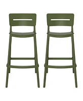 Stackable Polypropylene Resin Plastic Outdoor Patio Bar Stools (Set of 2)