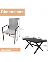 7-Piece Aluminum Frame Outdoor Dining Set with Faux Wood Table Stackable Chairs Patio Furniture Set, Brown