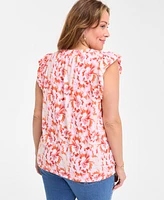 Style & Co Plus Printed Ruffle Pintuck Top