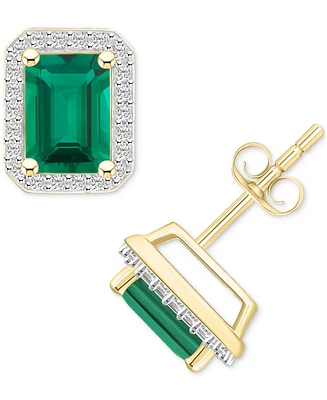 Lab-Created Emerald (1-3/4 ct. t.w.) & White Sapphire (1/4 Rectangle Halo Stud Earrings 10k Gold (Also Gold)