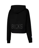 Pro Standard Women's Black Milwaukee Bucks Jewels Cropped Pullover Hoodie