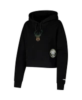 Pro Standard Women's Black Milwaukee Bucks Jewels Cropped Pullover Hoodie