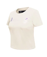Freeze Max Women's Cream Mickey Friends Rooting For You Baby Doll Cropped T-Shirt