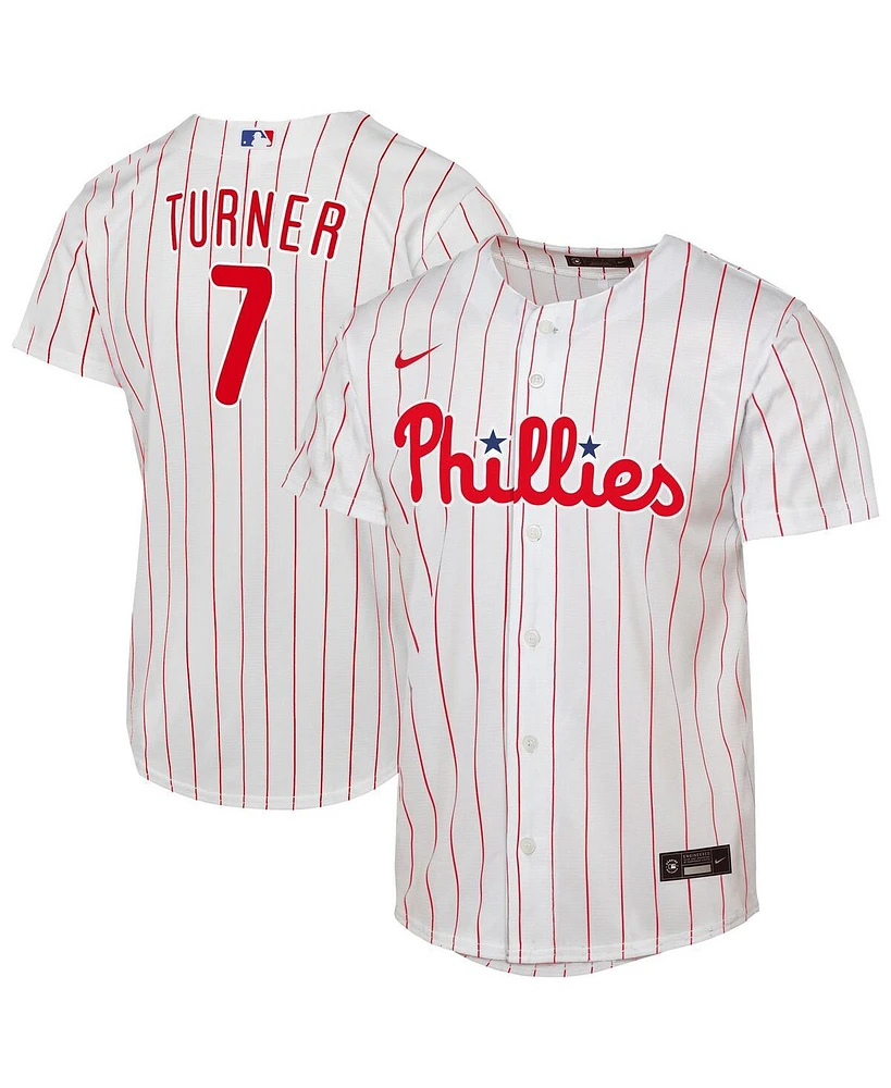 Nike Big Boys and Girls White Trea Turner Philadelphia Phillies Home Replica Player Jersey