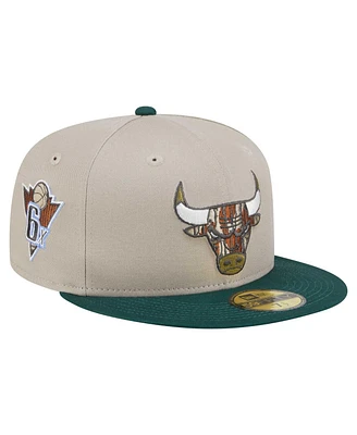 New Era Men's Natural/Hunter Green Chicago Bulls Lifestyle Tree Bark 59FIFTY Fitted Hat