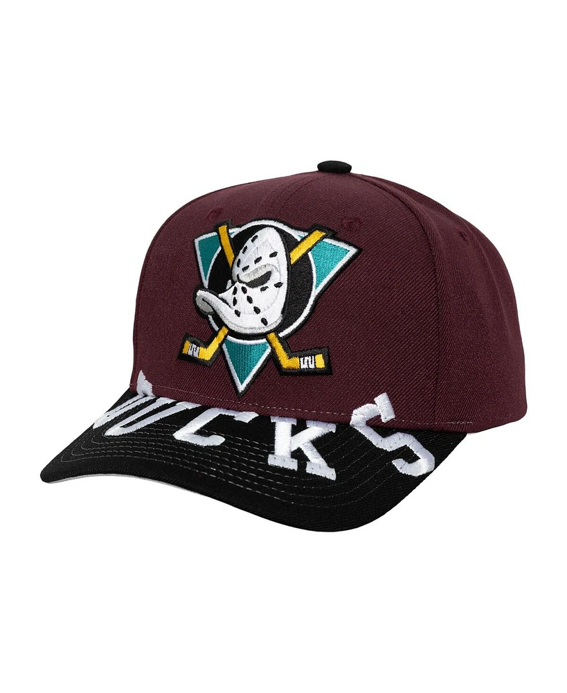 Mitchell & Ness Men's Purple/Black Anaheim Ducks Under Arch Two-Tone Pro Crown Snapback Hat