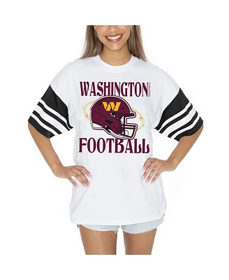 Gameday Couture Women's White Washington Commanders Vintage Look Contrast Mesh Striped Raglan T-Shirt