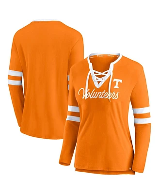 Fanatics Women's Tennessee Orange Volunteers Block Party Script Lace-Up V-Neck Long Sleeve T-Shirt