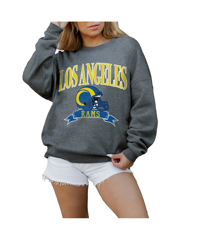 Gameday Couture Women's Charcoal Los Angeles Rams Seal The Deal Premium Fleece Drop Shoulder Pullover Sweatshirt