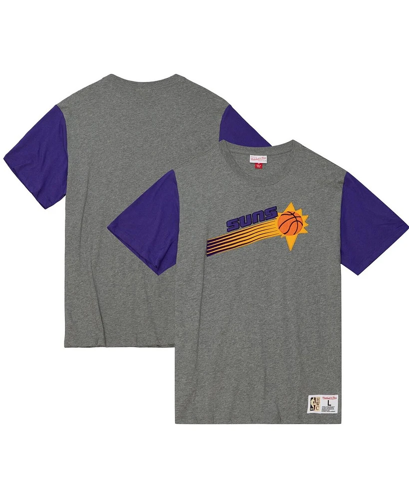 Mitchell & Ness Men's Heather Gray Phoenix Suns Hardwood Classics Color Block T-Shirt