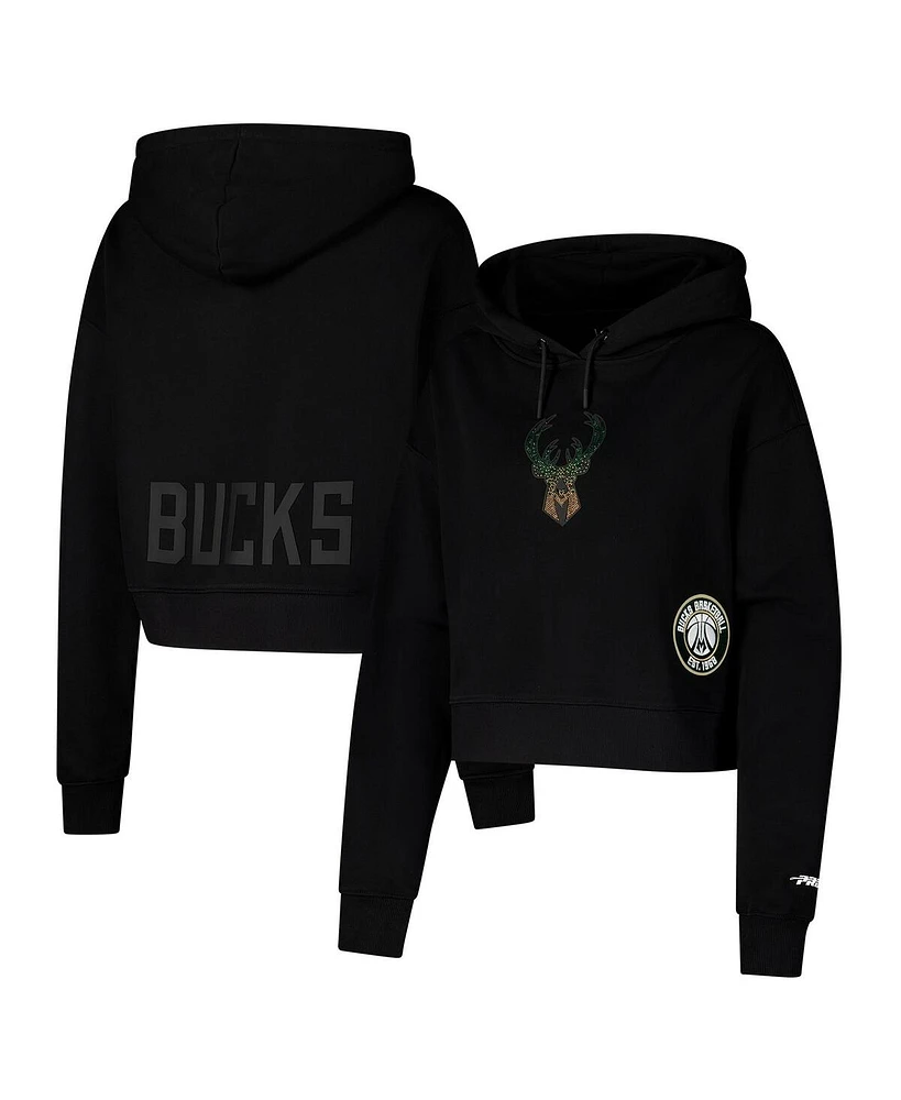 Pro Standard Women's Black Milwaukee Bucks Jewels Cropped Pullover Hoodie